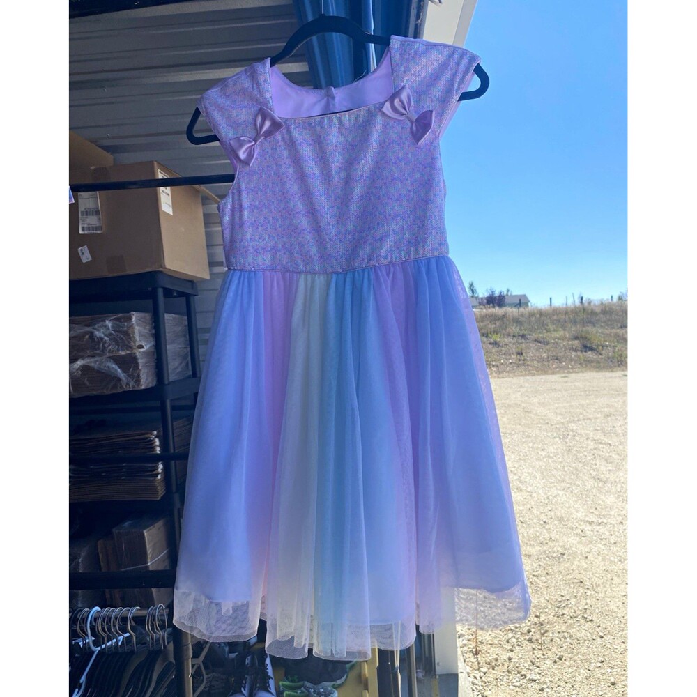 Jona Michelle Girls Rainbow Sequin Tulle Party Dress Pastel Size 10